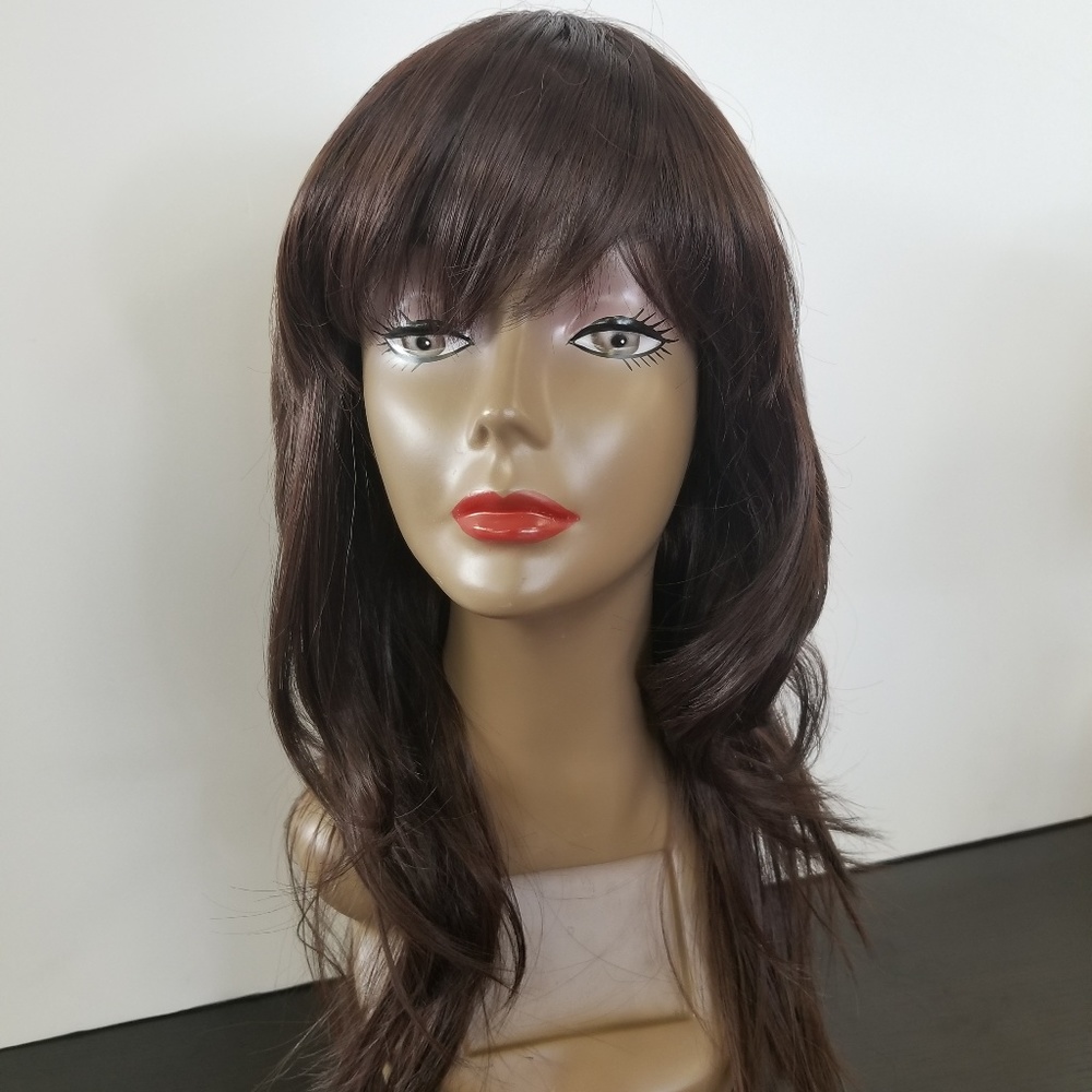 Dark brown/auburn wig 100% heat resistant wig